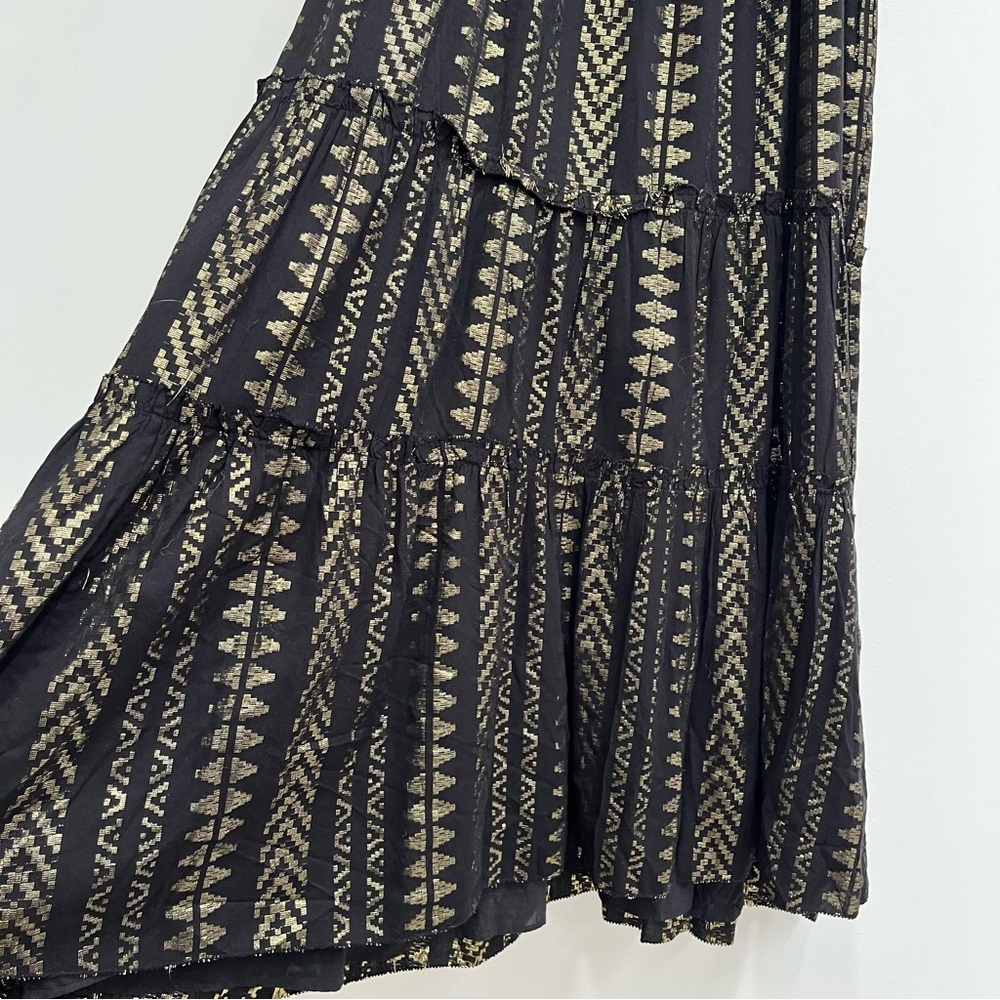 Saylor Joanie Tiered Maxi Dress Fringe Tassel Ties Black Metallic Details M - Picture 6 of 15